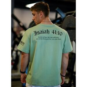 HOLSTRENGTH | Heavyweight Green Cotton Isaiah 41:10 Workout Activewear Gym- L